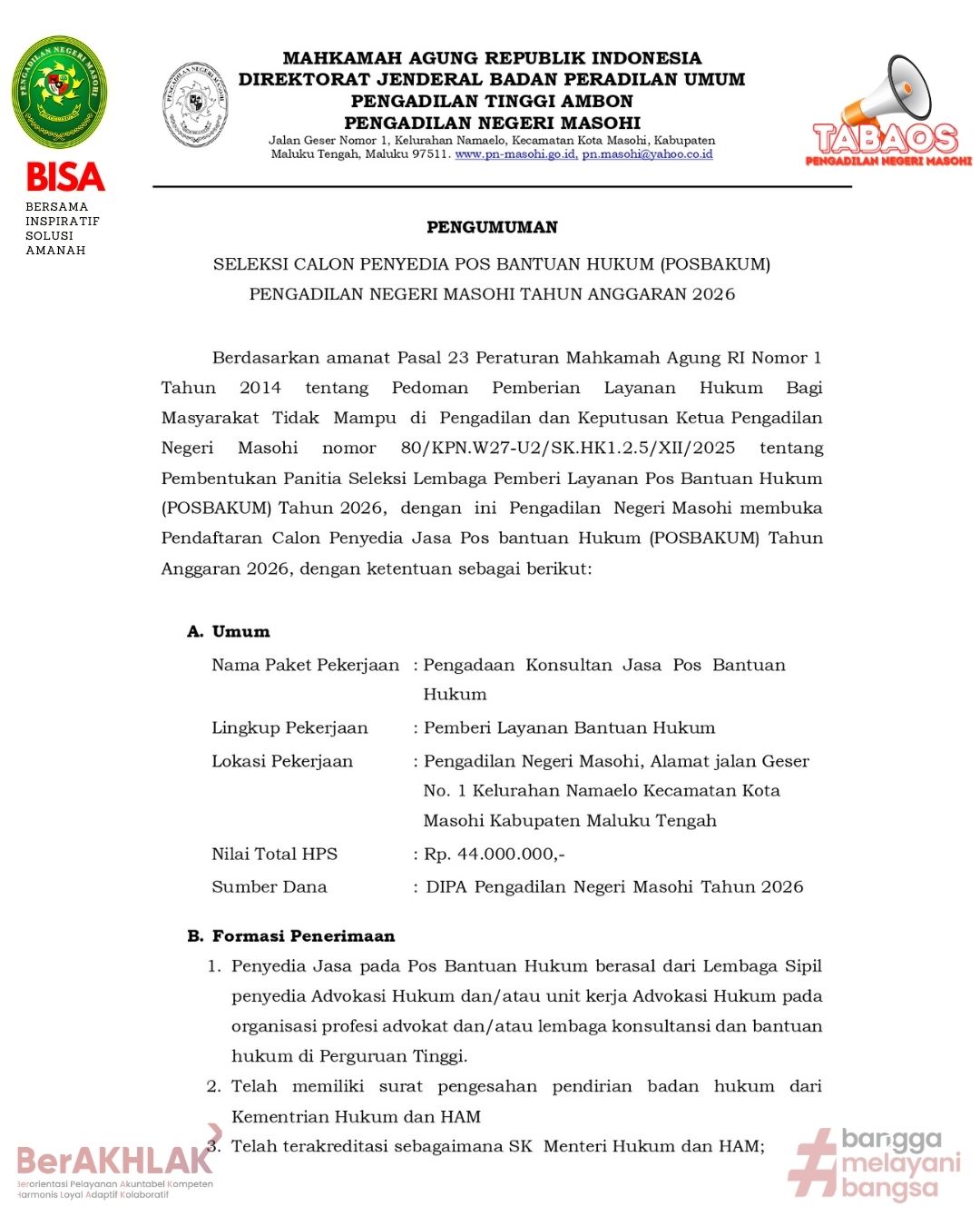 PENGUMUMAN SELEKSI CALON PENYEDIA POSBAKUM 2026 2