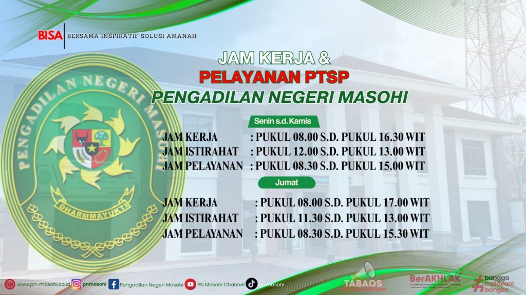 JAM KERJA DAN JAM PELAYANAN PN MASOHI 1024x576